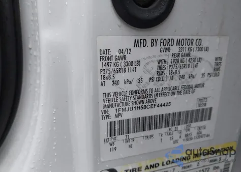 2012 Ford Expedition Xlt from USA, damaged, VIN 1FMJU1H58CEF44425